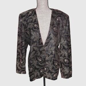 Vintage Norton McNaughton Jacket Womens 12 Black Sparkle Leaf Velvet Blazer 90s